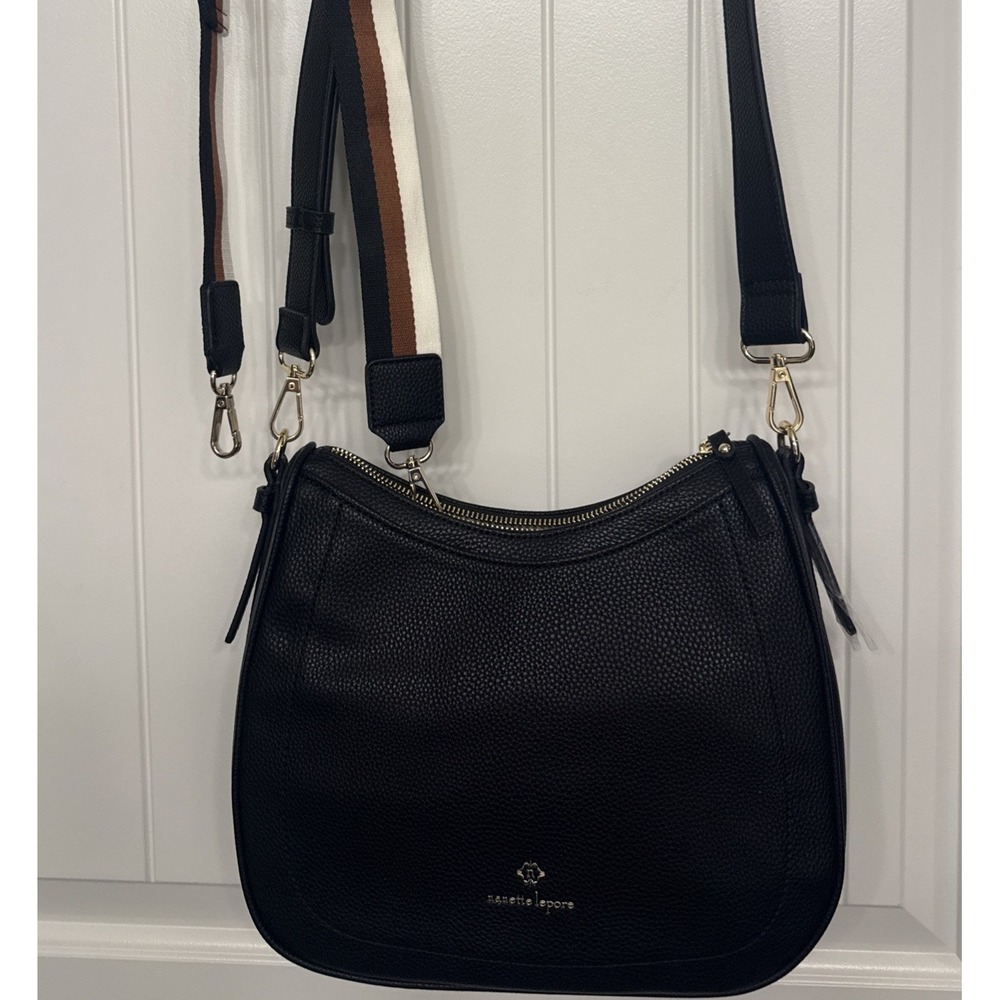 nanette lepore purse Black 11x10x3.5 Leather Purse W/ Extra Strap NEW